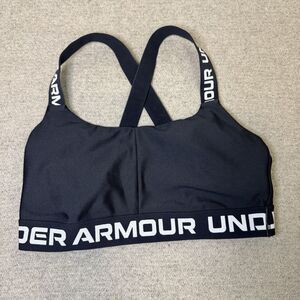 Under Armour Sports Bra L Women Black Cross Back Low Impact Pull Over Gym Active